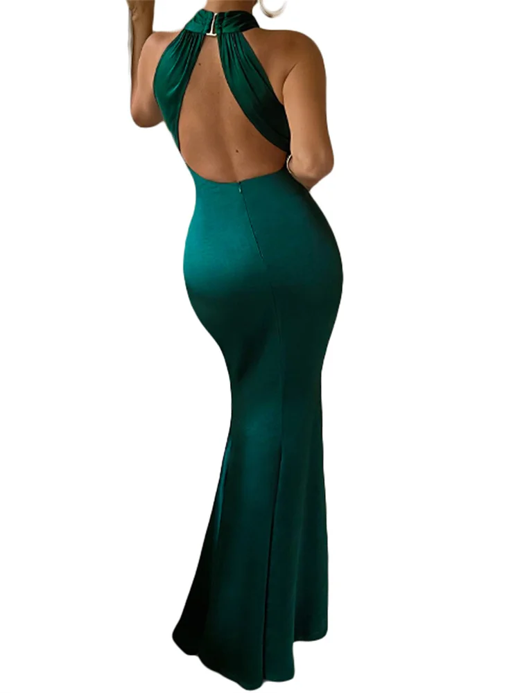 Women Long Dress Cross Halter Backless - 图片 2