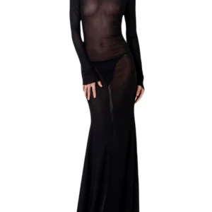 Women See Through Mesh Long Dress